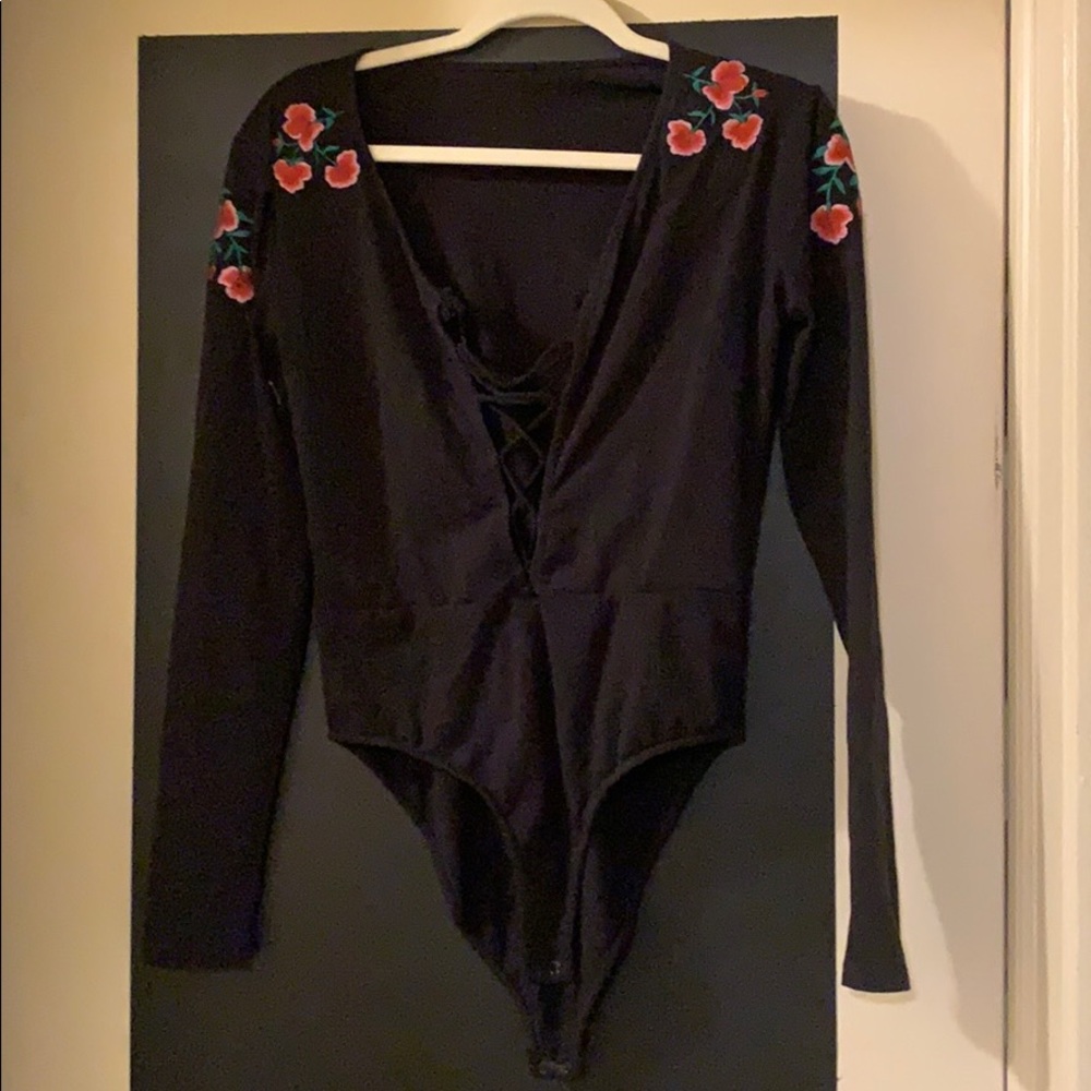 Black embroidered bodysuit
